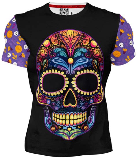 Playera Calavera De Colores Mangas C0003