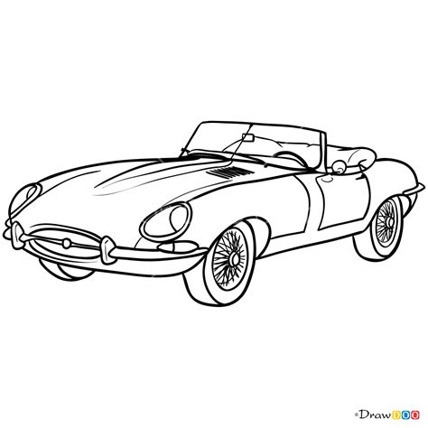 How to Draw Jaguar E-Type 1961, Retro Cars