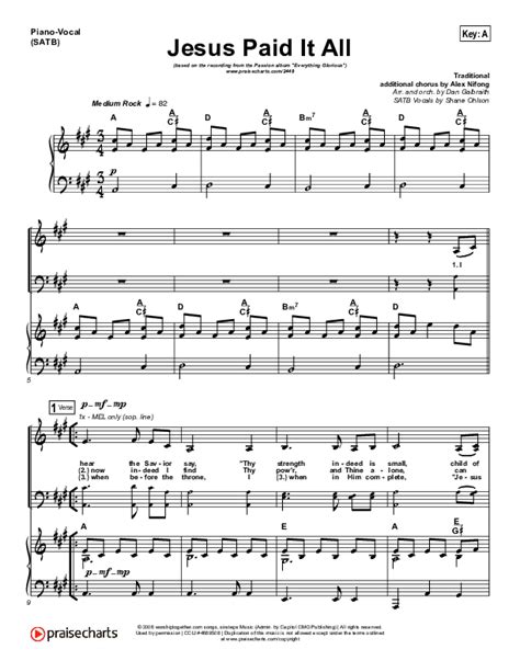 Jesus Paid It All Sheet Music Pdf Kristian Stanfill Passion