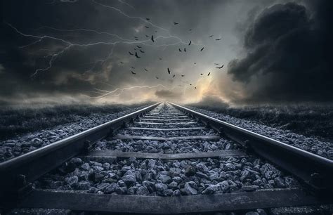 Hd Wallpaper Train Tracks Sunset Horizon Wallpaper Flare