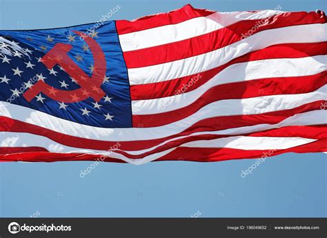 Symbolic Russian Hammer Sickle Superimposed United States Stars Stripes