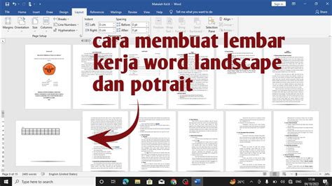 Cara Membuat Kertas Landscape Dan Potrait Diword Dalam Satu File Youtube