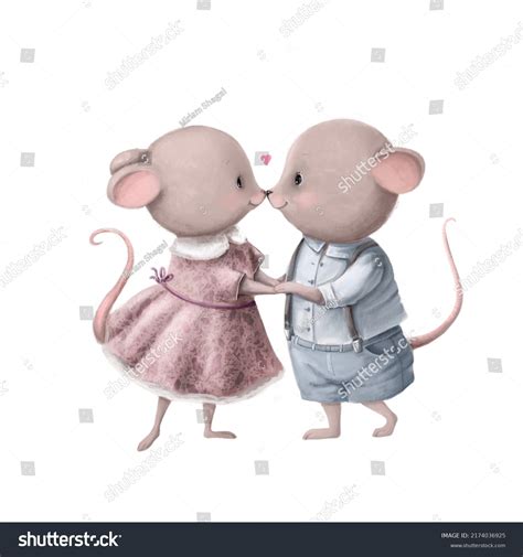 Cute Couple Mice Watercolor Illustration Love Stock Illustration