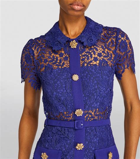 Womens Self Portrait Blue Lace Belted Midi Dress Harrods UK