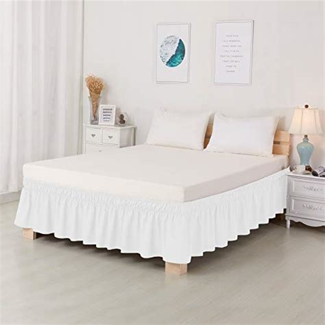 Guken White Bed Skirt Queen Size 15 Inch Drop Elastic Wrap Around Bed