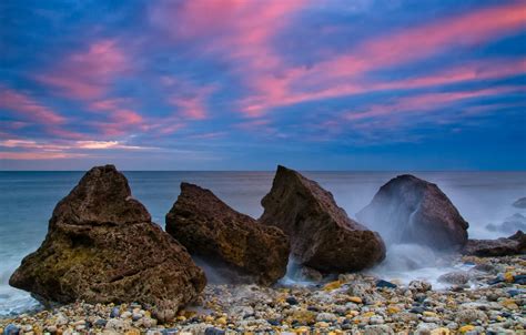 Wallpaper Sea The Sky Clouds Stones The Evening Tide For Mobile