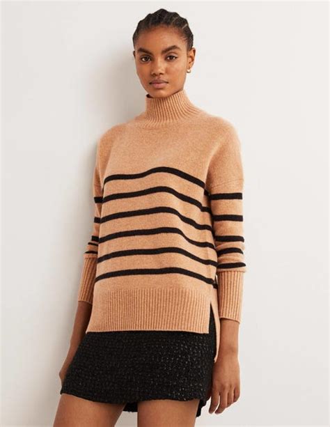 Jessica Oversized Jumper Camel Melange Black Stripe Boden Uk