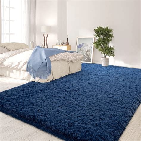 Navy Blue Shaggy Rug Fluffy Large Area Rugs for Living Room Carpets 5 ...