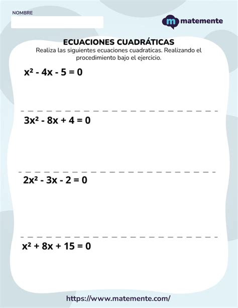 12 Ejercicios de Ecuaciones cuadráticas Imprimir en PDF