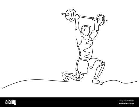 Weight Training Drawing Fitness People Sport Continuous Line Art