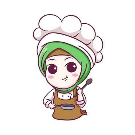 Premium Vector Cute And Kawaii Muslim Female Chef Wearing Hijab Manga