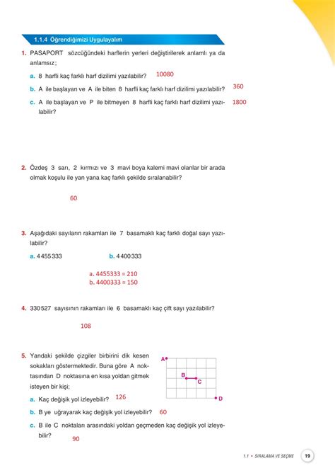 10 Sınıf Matematik Ders Kitabı Miray Yayınları Sayfa 19 Cevapları