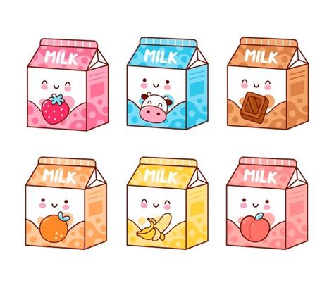 Premium Vector Cute Happy Funny Flavored Milk Set Cute Easy