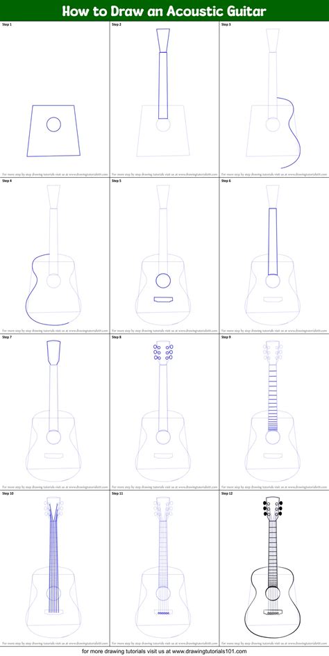 How To Draw An Acoustic Guitar Musical Instruments Step By Step