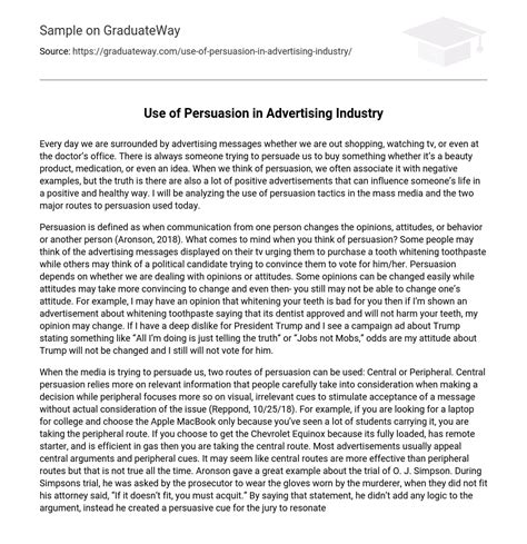 Use Of Persuasion In Advertising Industry Essay Example Graduateway