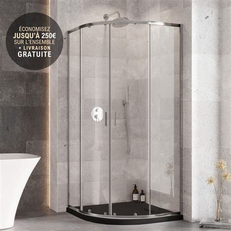 Cabine De Douche 90x90cm Chrome Semi Circulaire ZARYA Avec Receveur