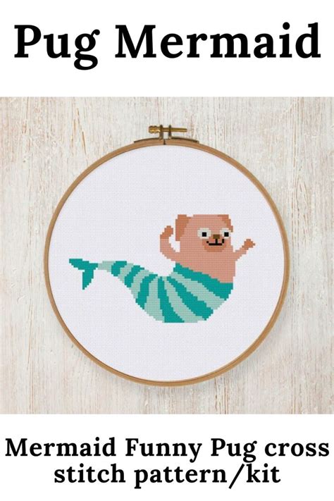 Pug Mermaid Stitch Patterns Funny Cross Stitch Patterns Cross Stitch