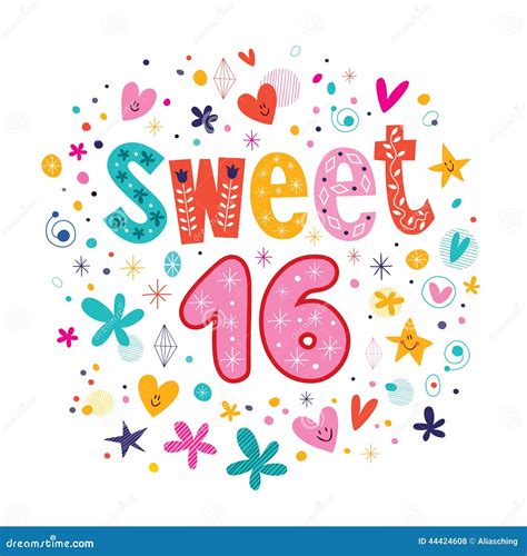 Sweet Sixteen Text Decorative Retro Typography Lettering Stock Vector ...