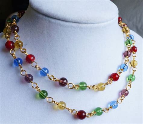 Wire Wrapped Multi Color Bead Necklace Multi Color Glass Etsy Beaded Necklace Handmade