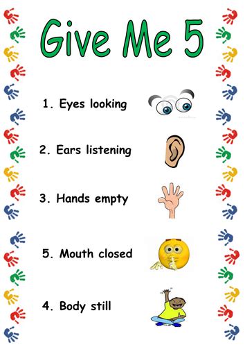 Give Me 5 Poster By Humii Teaching Resources Tes