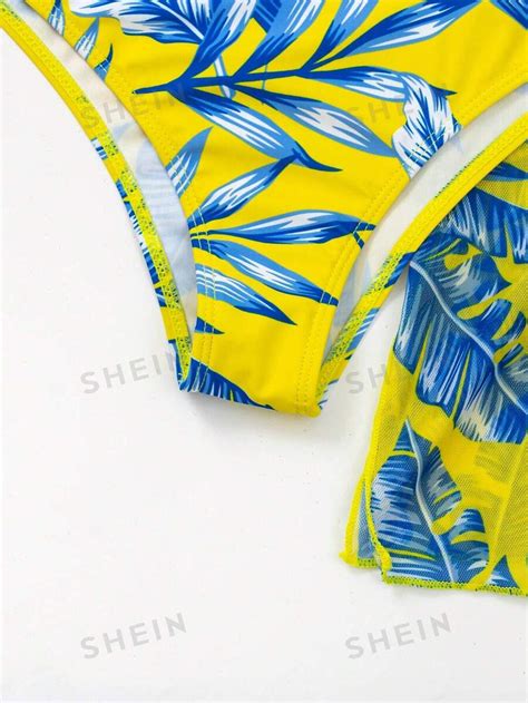 SHEIN Swim Tropical Print Push Up Bikini Swimsuit With Kimono SHEIN UK