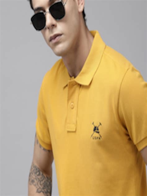 Buy U S Polo Assn Men Yellow Solid Polo Collar Pure Cotton Slim Fit T