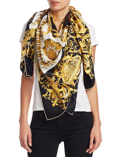 Versace Gold Baroque Print Scarf In Black Lyst