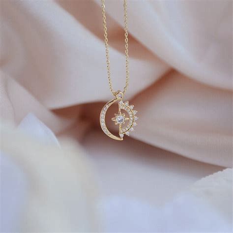 Sun And Moon Gold Pendant Necklace K Gold Plated Sun Etsy