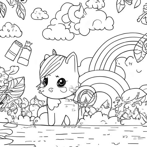 Chibi Cat Unicorn Coloring Page Creative Fabrica