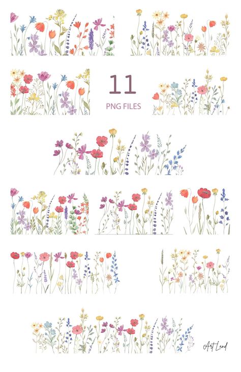 Aquarell Wildblumen Bordüren Clipart Botanische Blumen Etsy de Clip