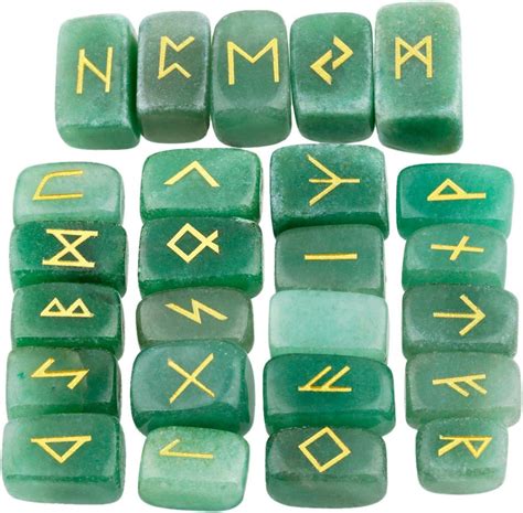 Mookaitedecor Natural Green Aventurine Runes Stones Set Of Viking