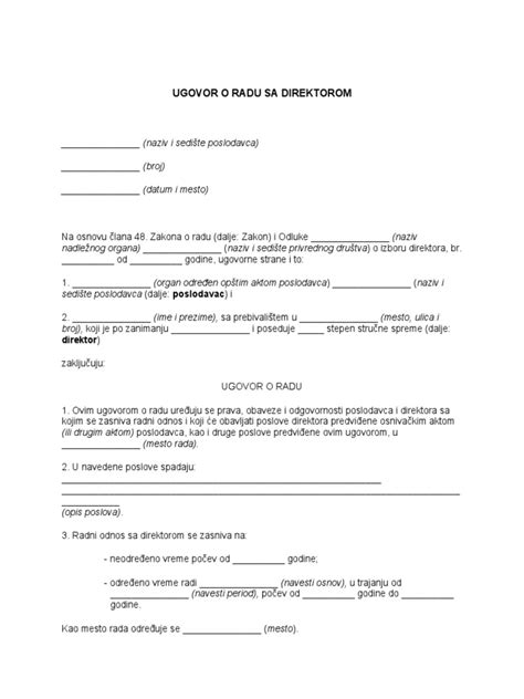Ugovor O Radu Sa Direktorom Pdf