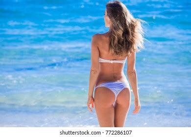 Woman Perfect Body Bikini Over Blue Stock Photo 772286107 Shutterstock