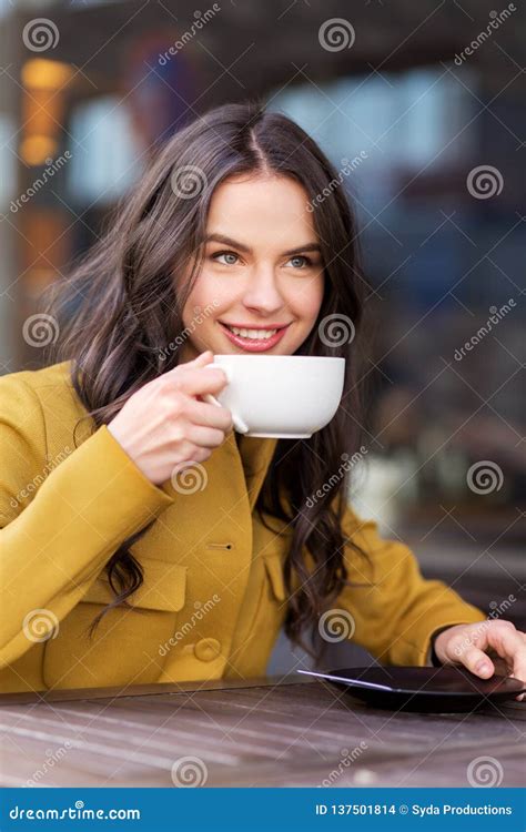 Teenage Girl Drinking Hot Chocolate At City Cafe Stock Photo Image Of