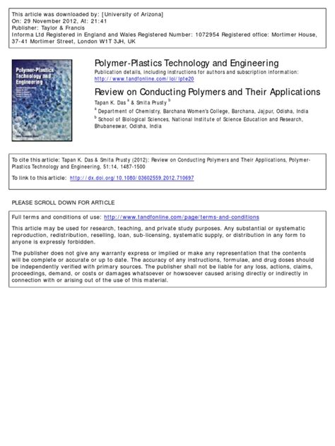 Review On Conducting Polymers And Their Applications Pdf