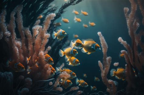 Una Escuela De Peces Nadando En Un Arrecife De Coral Foto Premium