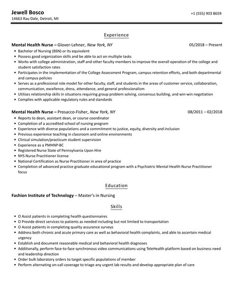 Mental Health Nurse Resume Samples Velvet Jobs