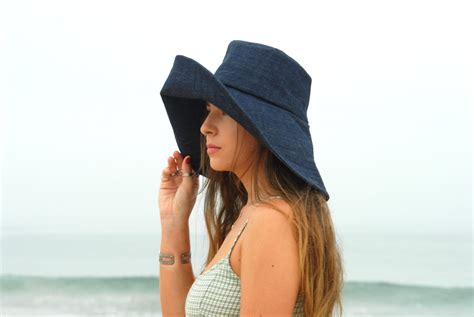 Denim Wide Brim Sun Hat Dark Denim Wide Brim Hat Women Made Etsy