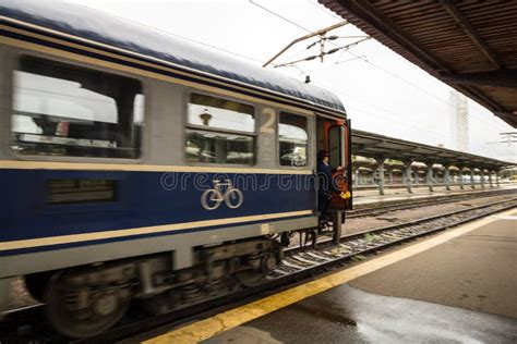 Train In Motion Or At Train Platform At Bucharest North Railway Station