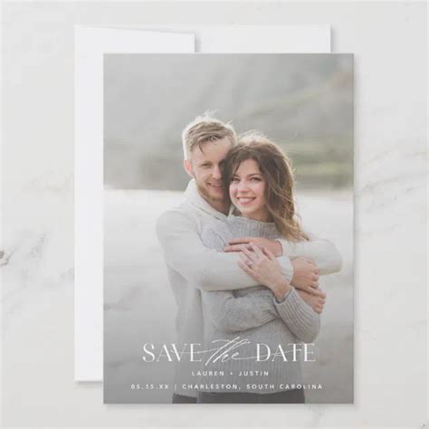 Simple Modern Light Blue White Photo Wedding Sav Save The Date Zazzle