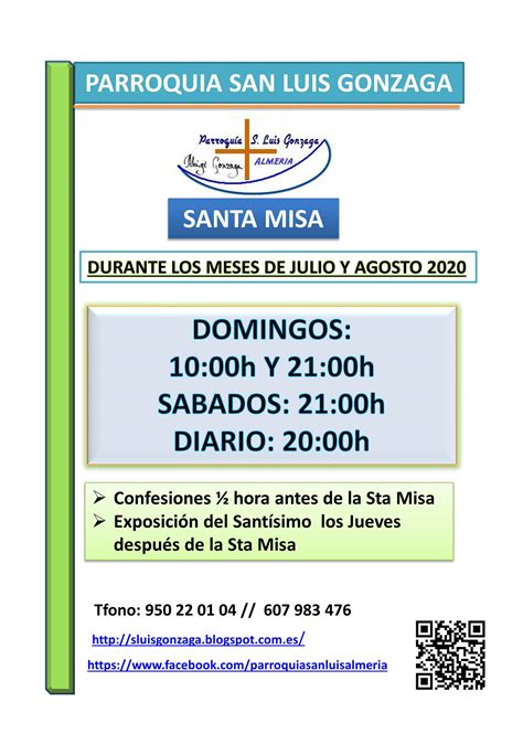 HORARIOS DE LA STA MISA DURANTE LOS MESES DE JULIO Y AGOSTO 2020