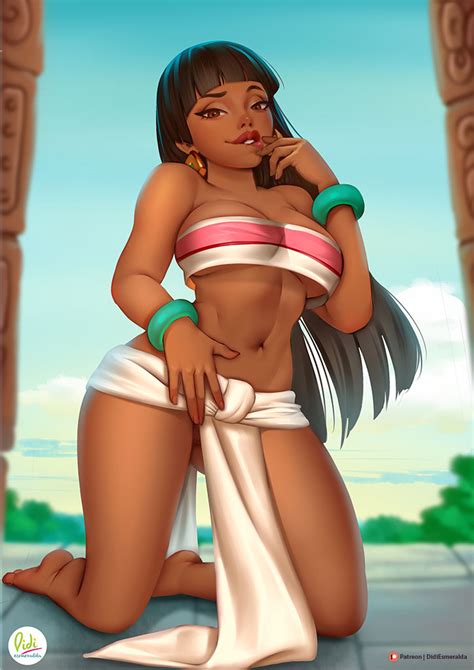 Rule 34 Bandeau Bedroom Eyes Biting Lip Black Hair Brown Eyes Chel Cleavage Dark Skinned