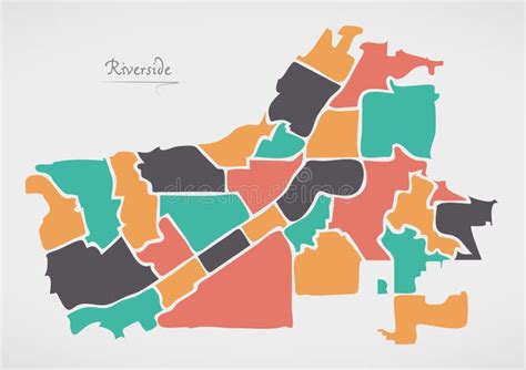 Riverside California Map With Neighborhoods And Modern Round Shapes Stock Vector Illustration