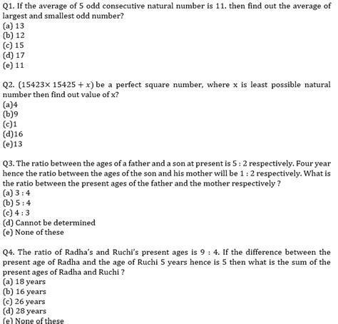 Ibps Po Prelims Quantitative Aptitude Mini Mock Average Ages And