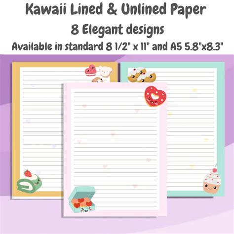 Kawaii Notebook Paper Cute Printable Lined Journal Diary | Etsy