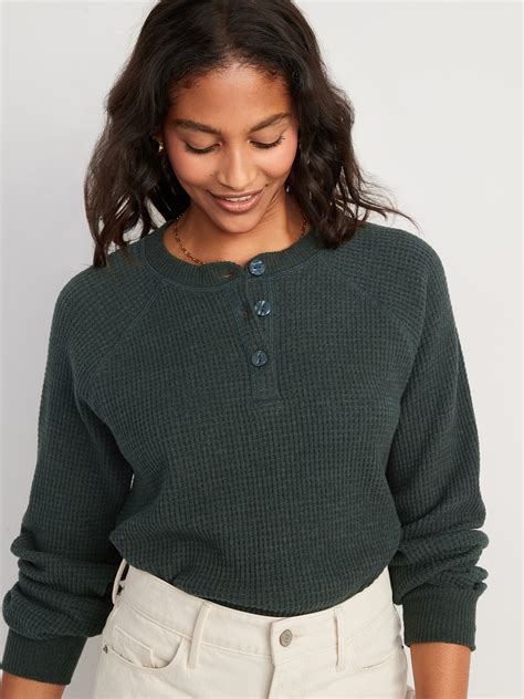 Waffle Knit Henley Top Old Navy