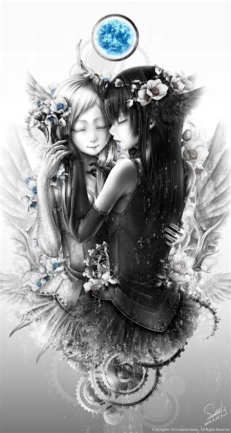 Sfondi Illustrazione Monocromo Fiori Capelli Lunghi Anime Girls