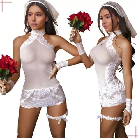 Conjunto De Lingerie Fantasia De Noiva Sensual Parcelamento Sem Juros