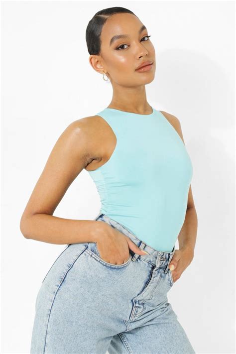 Double Layer Racer Neck Bodysuit Boohoo