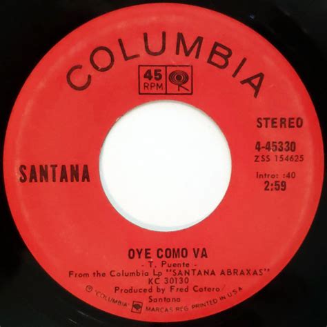 Santana Oye Como Va Vinyl 7 45 RPM Single 1971 R6002060